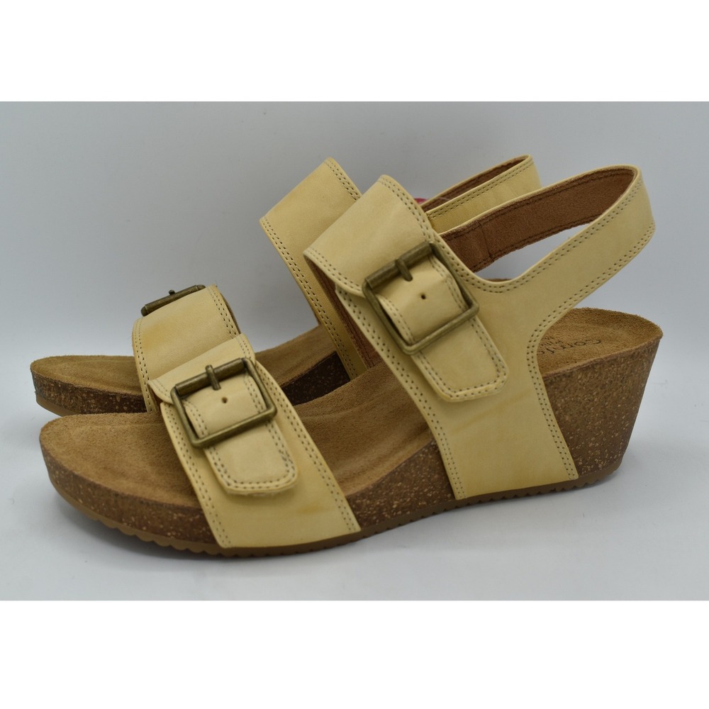 Comfortiva Erlina Wedge Sandals Womens 9 Yellow Tan Leather Cork Platform Shoes